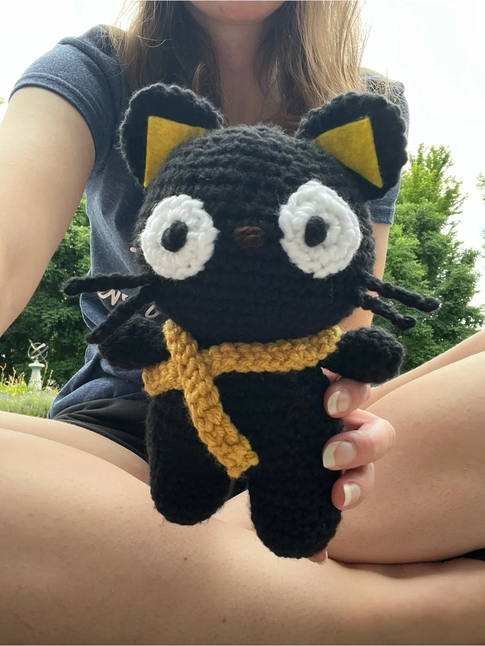 Hand Crocheted Felix the Stylish Black Cat Stuffed Animal Plushie!
